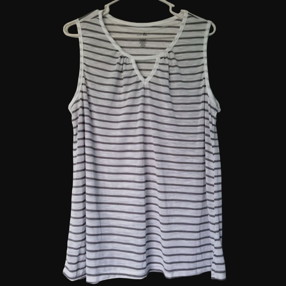 Just Be Stripe Blouse XL Gray White Sleeveless Women's Top